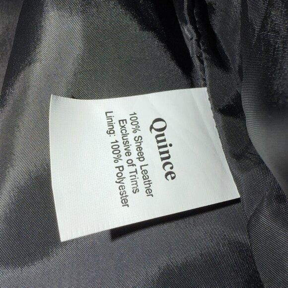 Quince Women's Black Leather Motorcycle Jacket size XS Sheep Leather Belted - Picture 6 of 7